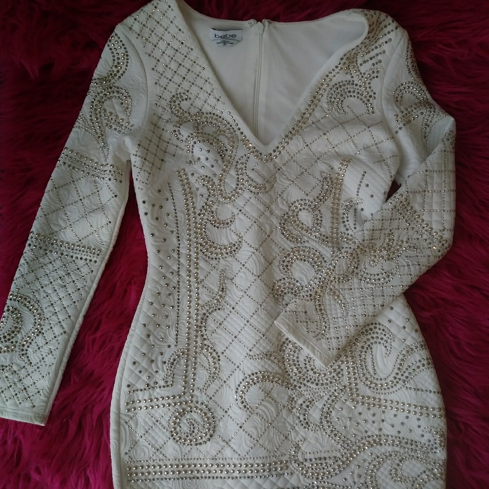 White with Gold stud BeBe dress
